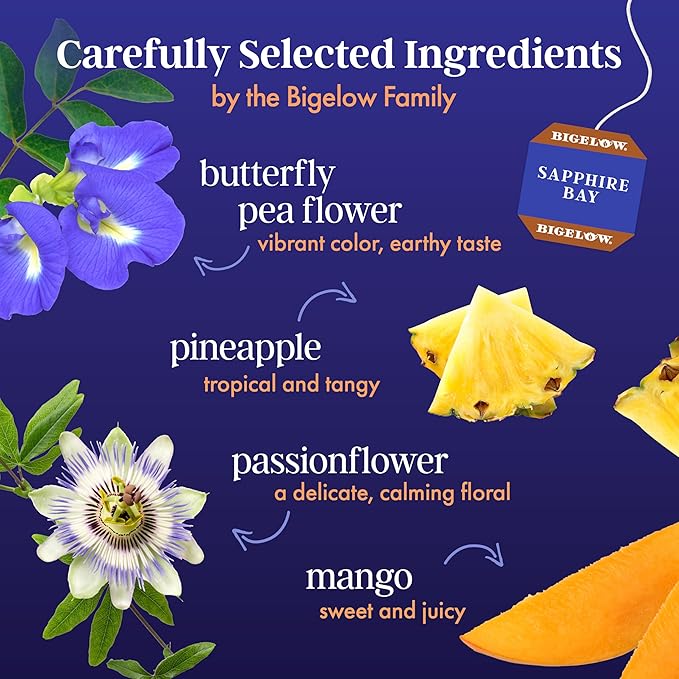 Bigelow Tea Sapphire Bay Butterfly Pea Flower Blue Tea Caffeine Free (Pack of 6) 108 Total Tea Bags