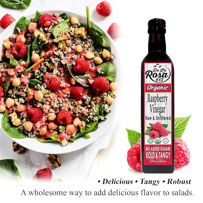 De La Rosa Organic Raspberry and White Balsamic Vinegar Vegan Kosher Non-GMO &amp Gluten Free Great for Salad Dressings Marinades and More 16.9 Oz (pack of 2)