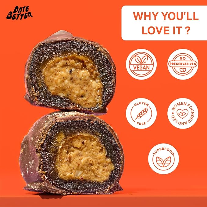 Date Better Almond Java Crunch Stuffed Medjool Dates - Dark Chocolate-Covered Dates Filled With Almond Butter &amp Espresso Beans | No Artificial Sweeteners Gluten-Free &amp Vegan (6-Pack)