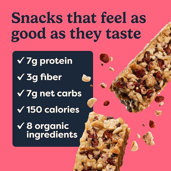 Tosi Nut Bars PB&ampJ Healthy Snacks for Adults &amp Kids Plant Based Crunchy Bars (7G Protein) Organic Keto Snacks Vegan Gluten &amp Soy Free Low Sugar Omega 3s 1oz 12-Pack