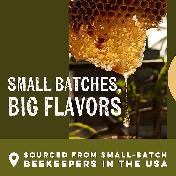 Goshen Amish Raw Honey Bee Complex - With 4 Types of Honey plus 4 Bee Hive Products - Unfiltered Unprocessed Pure &amp Natural Bee Essence - Wellness &amp Energy - Dairy &amp Gluten Free - 454g /