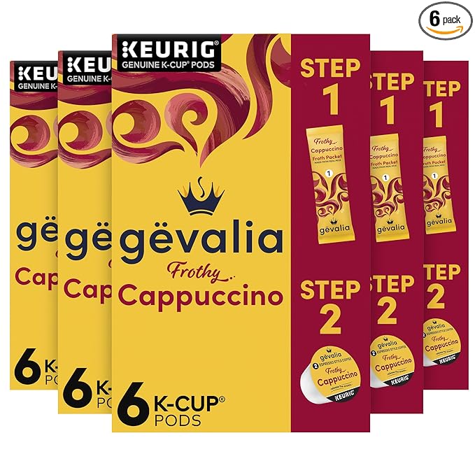 Gevalia Frothy 2-Step Cappuccino Espresso Kâ€ Cup® Coffee Pods &amp Froth Packets Kit (36 ct Pack 6 Boxes of 6 Pods with Packets)