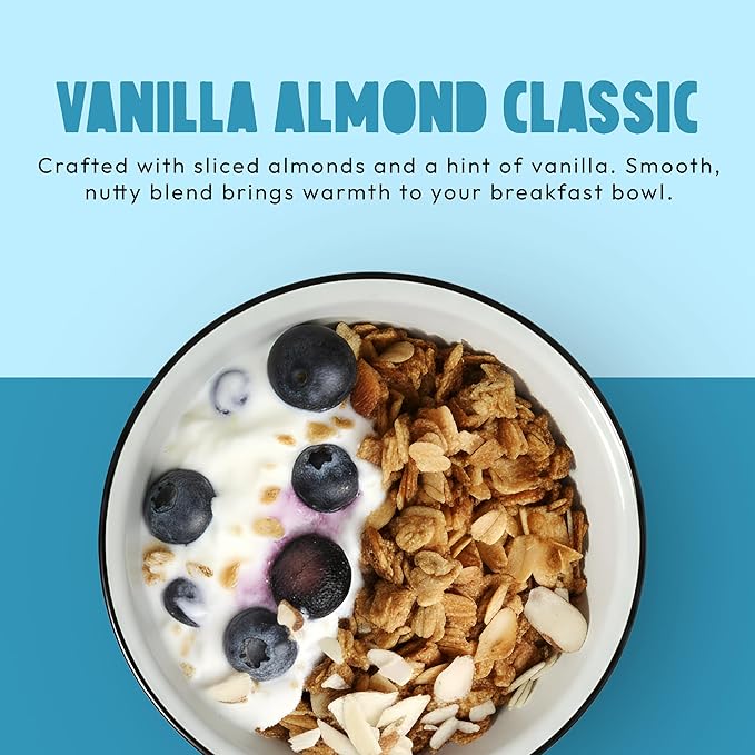 Kellys Four Plus Granola Cereal | Vanilla Almond Healthy Granola for Yogurt | Hand Made Organic Snacks for Breakfast - 12 oz (Pack of 6)