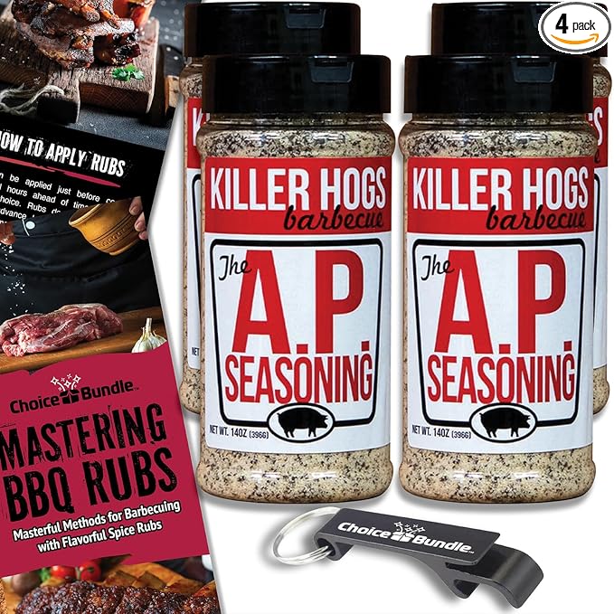 Killer Hogs AP Seasoning All Purpose Premium BBQ Barbecue Rub 4 pk (56 oz) I Plus Guide &amp Bottle Opener (6 Items)!