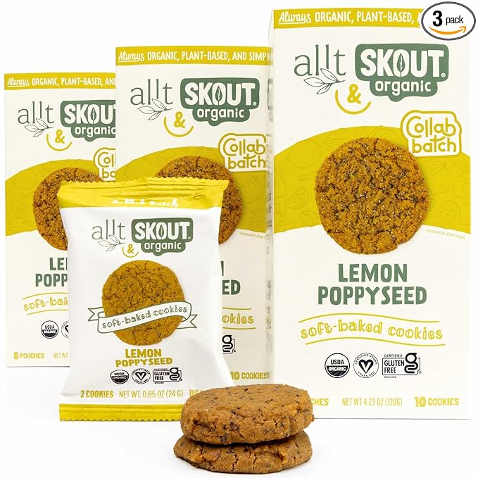 Skout Organic Lemon Poppyseed Soft Baked Cookie (3 Pack) | Soft Baked Cookies | Plant-Based | Vegan | Gluten Dairy &amp Soy Free