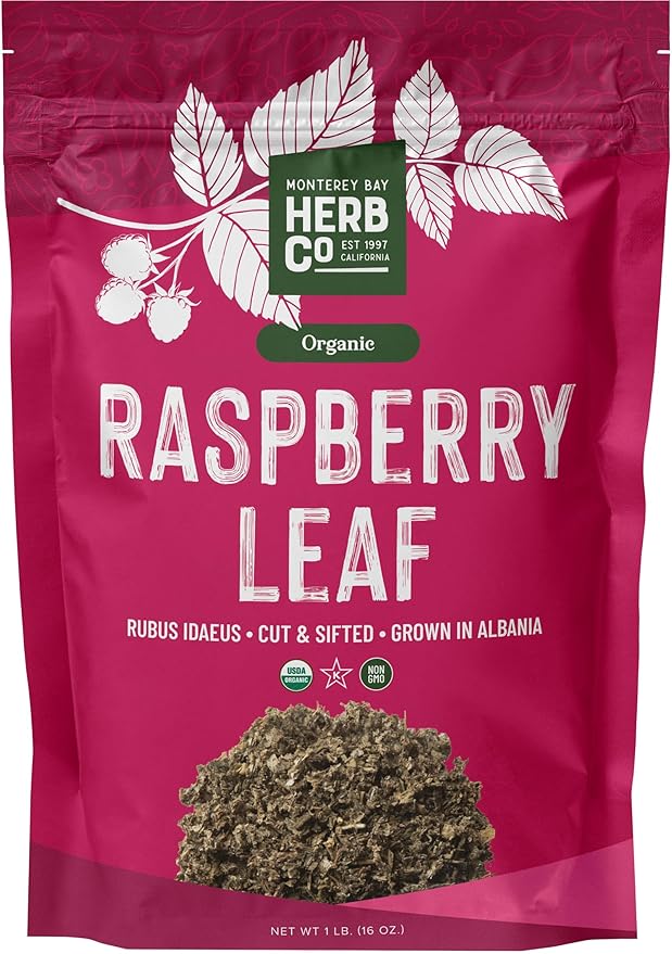 Certified Organic Raspberry Leaf Cut &amp Sifted by Herb Co 100% Natural for Herbal Tea &amp Skincare Kosher 1/4 lb
