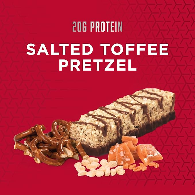 BSN Protein Crisp Bar Salted Toffee Pretzel 20 Gram Protein Snack Bars with Whey and Fiber Gluten-Free Crunchy Energy Bars for Workout Fitness On-the-Go 12 Count
