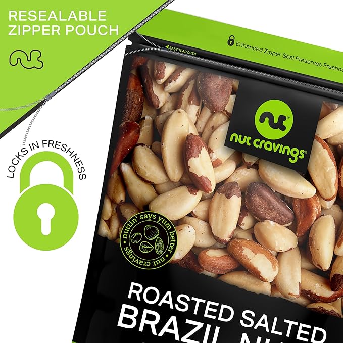 NUT CRAVINGS - Brazil Nuts Roasted &amp Salted - No Shell Whole (48oz - 3 LB) Bulk Nuts Packed Fresh in Resealable Bag - Healthy Protein Food Snack Food Assortments