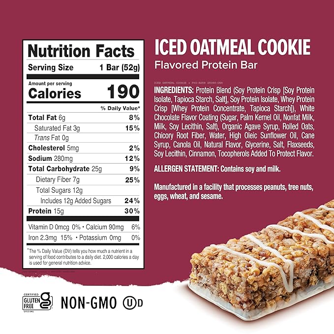 Ready® Protein Bars – High-Protein Snack with 15g Whey Protein With Flaxseeds and Omega-3s for Sustained Energy Supports Lean Muscle and Recovery – Iced Oatmeal Cookie 12 Pack