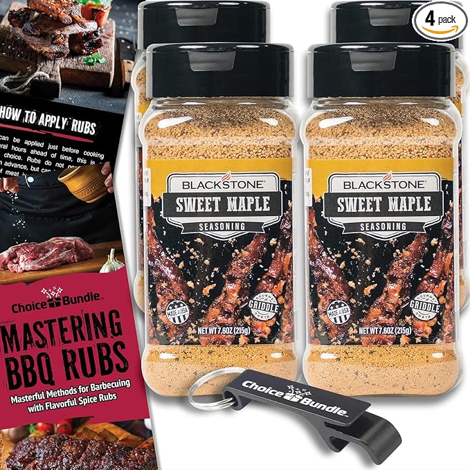 Blackstone Sweet Maple Seasoning – Gourmet Griddle Premium Barbecue Rub 4 Pk (30.4 oz) + BBQ Masters &amp Opener (6 Items)!
