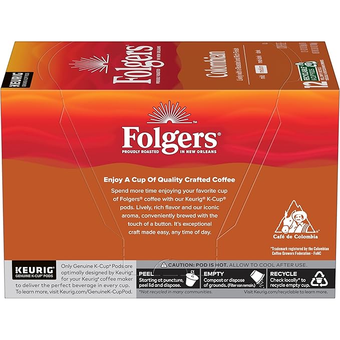 Folgers Colombian Medium Roast Coffee Keurig K-Cup Pods12 Count (Pack of 12)