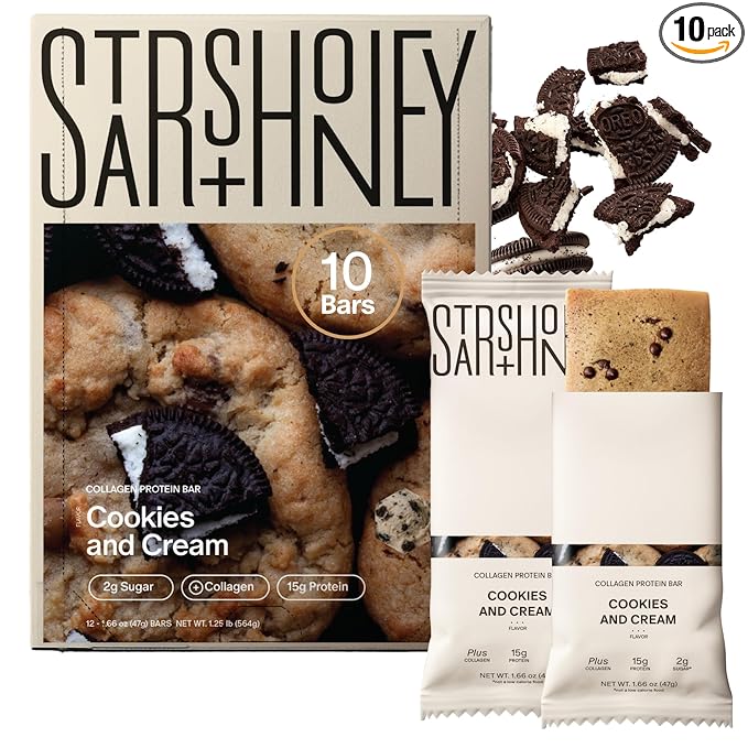 Stars + Honey Protein Bars Cookies &amp Cream 15g Protein 2g Sugar with Collagen Peptides Dairy Free Soy &amp Gluten Free Snacks for Adults Keto Friendly No Seed Oils or Sugar Alcohols 10 P