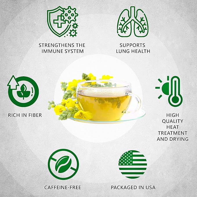 TeaDreamTea Dried Mullein Herbal Tea - Natural Mullein Flowers 30 Tea Bags - Caffeine-free - Pure Natural Premium Mullein Leaf - Mullein Herbal Teas with Cleanse Detox &amp Respiratory Support Effect