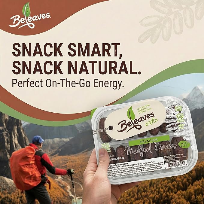 Beleaves Premium Medjool Dates 8 oz (4 Pack) | Vegan Gluten Free Kosher Nothing Artificial | Healthy Snack Baking &amp Salad Ingredient | Naturally Sweet Caramel-Like Flavor