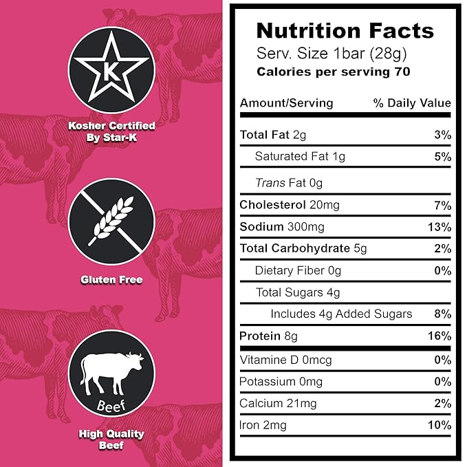 Aufschnitt Beef Bars - High Protein Snack with Grass Fed Beef - Kosher and Keto Friendly - Cranberry Flavor with Real Fruit and Chia Seeds 24 Count