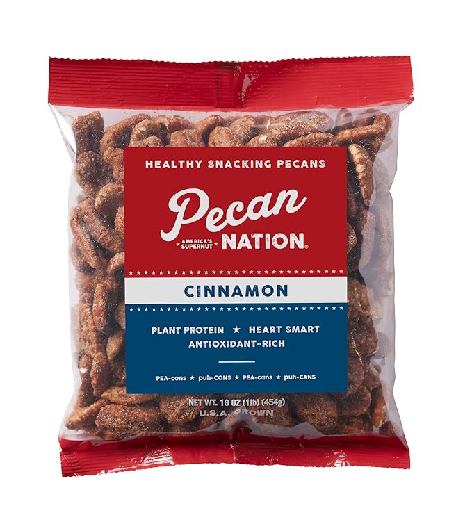 Pecan Nation Cinnamon Roasted Georgia Pecan Halves 16 oz. Natural No preservatives Antioxidant-Rich Non-GMO Healthy Snacking Pecans for Adults and Kids (3 Pack)