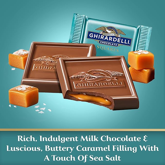 GHIRARDELLI Milk Chocolate Sea Salt Caramel SQUARES 5.3 oz Bag (Pack of 6) – Individually Wrapped Chocolate Candy