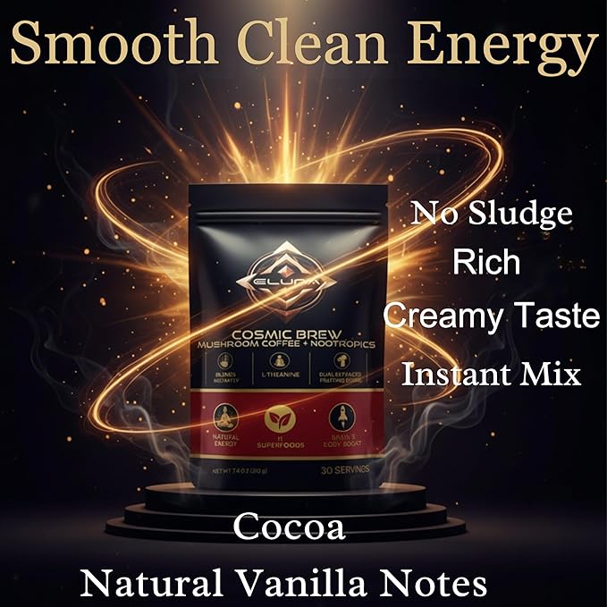 Eluna Mushroom Coffee – 7 Mushroom Blend with L-Theanine – Smooth Creamy Taste Calm Energy – Low Caffeine – 30 Servings
