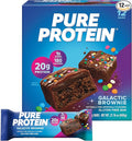 Pure Protein Birthday Cake and Galactic Brownie Protein Bars High Protein Nutritious Snacks 20g Protein Gluten Free Packs of 12