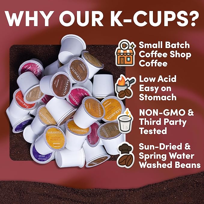 Sarasota K-Cup Coffee Pods | Medium Roast Flavored Coffee | Hazelnut | Single Serve for Keurig Brewers | Gourmet Low Acid Mold Free | 24 Count