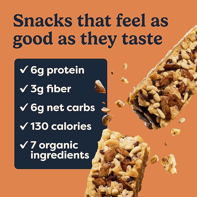 Tosi Nut Bars Almond Healthy Snacks for Adults &amp Kids Plant Based Crunchy Bars (5G Protein) Organic Keto Snacks Vegan Gluten &amp Soy Free Low Sugar Omega 3s 1oz 12-Pack
