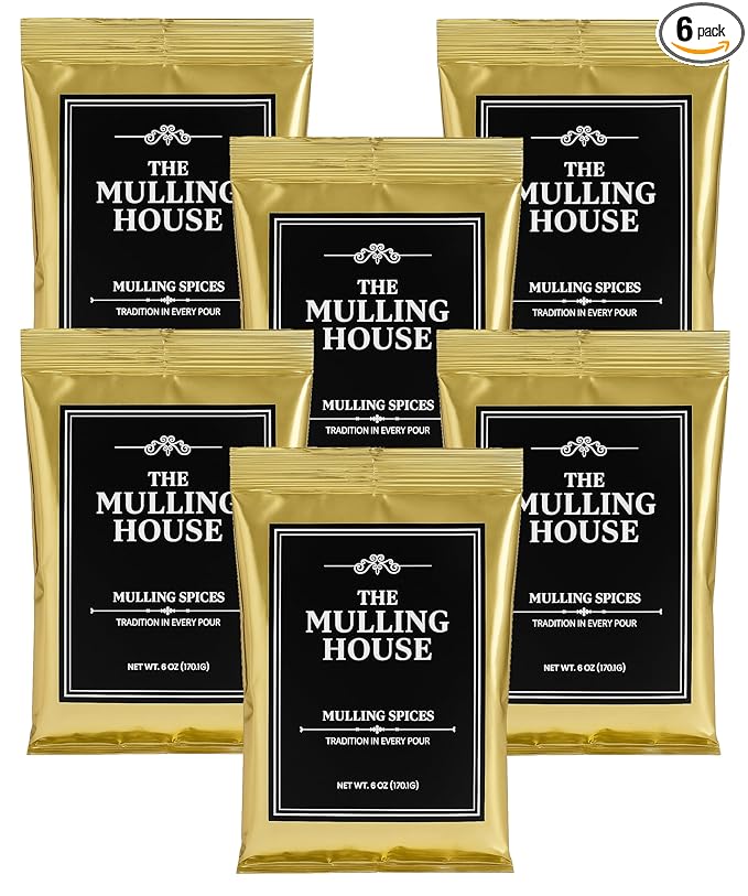 The Mulling House Mulling Spices 6-Pack – 6 oz Pouches for Making Magic in Cider Wine Tea Coffee &amp Baking – Instant Dissolving Drink Mix with Cinnamon Clove Nutmeg Citrus – Holiday Favorite