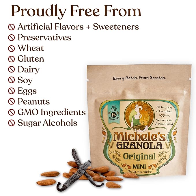 Michele's Granola Minis Variety Snack Pack Handmade Whole Grain Vegan Gluten-Free &amp Non-GMO 2oz Bags Pack of 4
