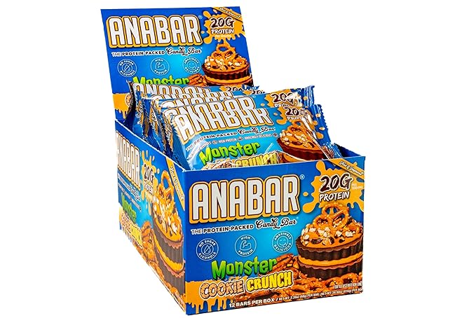 Anabar Protein Bar The Protein-Packed Candy Bar Amazing Tasting Protein Bar No Sugar Alcohols High Protein Amazingly Delicious (12 Bars Milk Chocolate Monster Cookie Crunch)