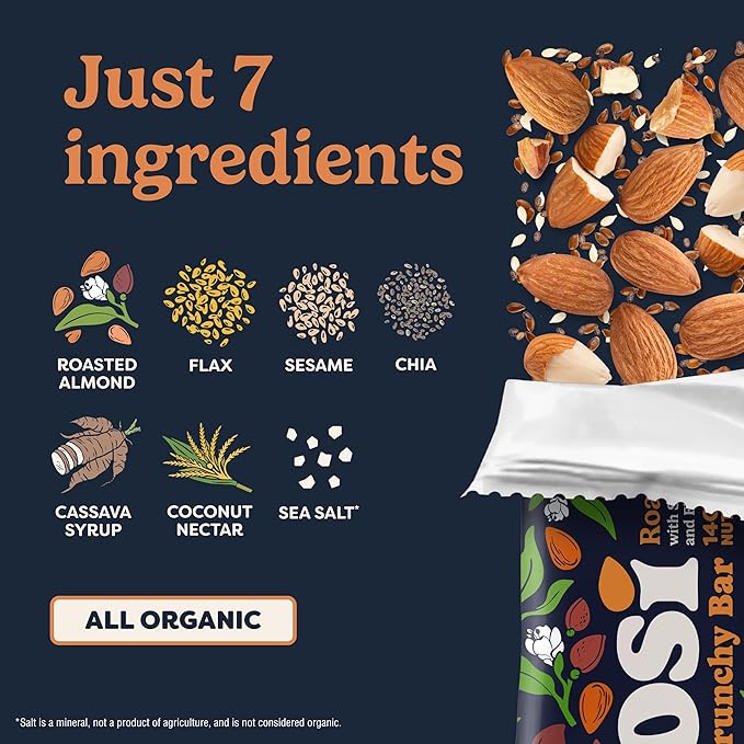 Tosi Meal Nut Bars Almond Healthy Snacks for Adults &amp Kids Crunchy Plant Based Protein Bar (14G) Keto Snacks Vegan Gluten &amp Soy Free Low Sugar Omega 3s 2.4oz 12-Pack