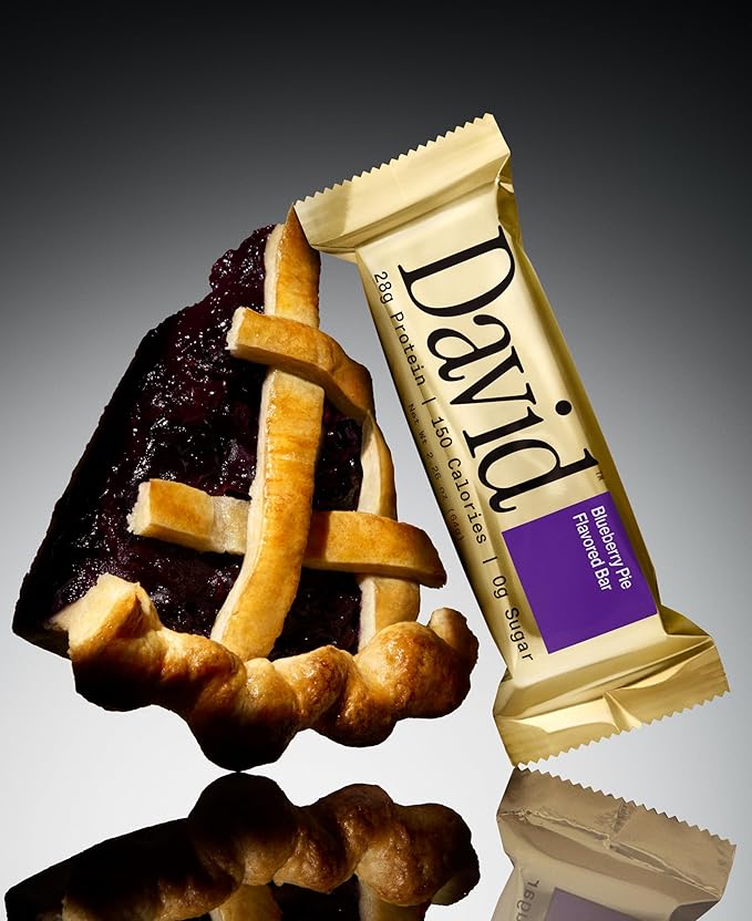 David Protein Bar Blueberry Pie 24 Protein Bars | 28g of Protein | 150 Calories | 0g of Sugar - High Protein Low Carb Gluten Free Protein Bar Pack of 24