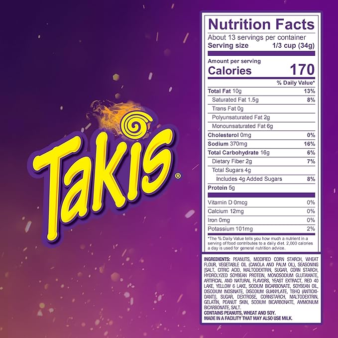 Takis Fuego Hot Nuts 15.02 oz Sharing Size Resealable Bag Hot Chili Pepper &amp Lime Flavored Extreme Spicy Double-Crunch Peanuts