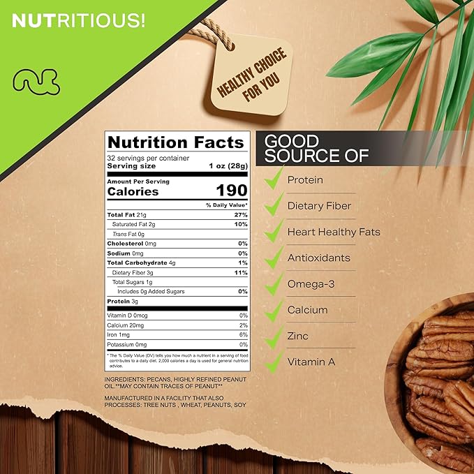 NUT CRAVINGS - Pecans Halves Roasted &amp Unsalted No Shell (32oz - 2 LB) Bulk Nuts Packed Fresh in Resealable Bag - Healthy Protein Food Snack Food Assortments