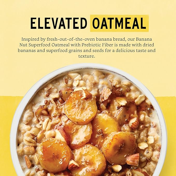 Purely Elizabeth Classic Cinnamon Superfood Oatmeal with Prebiotic Fiber Gluten Free &amp Non-GMO 9.12 Oz (Pack of 6) (6 Pack Banana Nut)