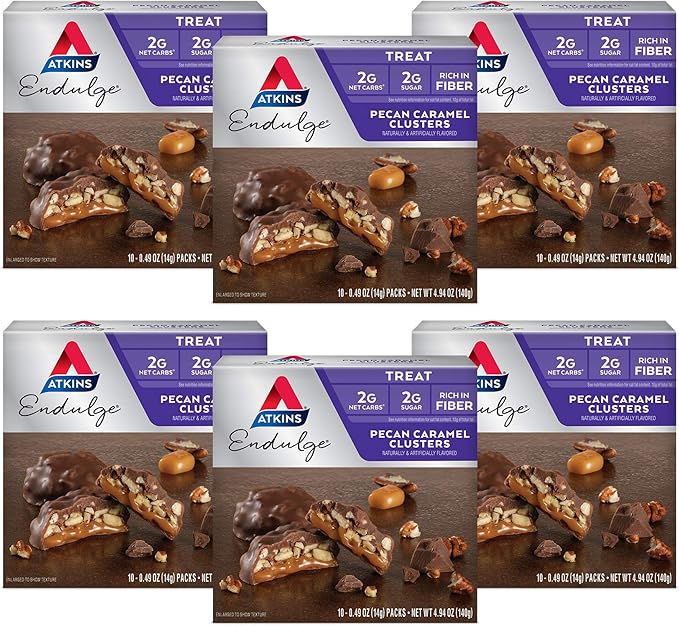 Atkins Pecan Caramel Clusters 60 Count Caramel Chocolate Nut Roll Snack Bar 16 Count