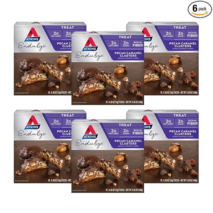 Atkins Pecan Caramel Clusters Dessert Favorite High in Fiber Low Carb 2g Sugar 60 Count