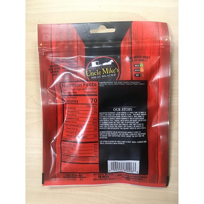 Uncle Mike's Beef Jerky Snacks - Gluten Free 2 Bags Tasty Spicy Hot Flavor
