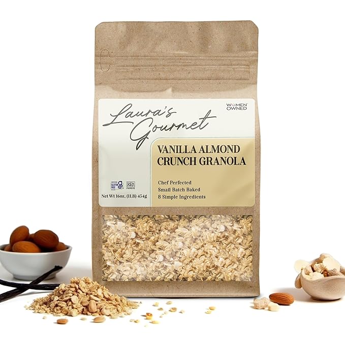 Laura's Gourmet Granola - Vanilla Almond Crunch - Gluten Soy &amp Dairy Free - Organic Premium Honey Almonds &amp Pure Ground Vanilla Artisan Chef's Trifecta of Taste Texture &amp Mouthfeel -