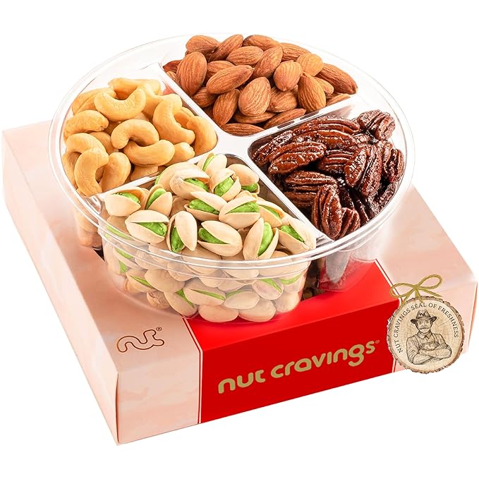 NUT CRAVINGS - Easter Mixed Nuts Gift Basket in Red Gold Box (4 Assortments) Ramadan Gifts Treats for Adults Food Arrangement Healthy Snack Care Package Kosher