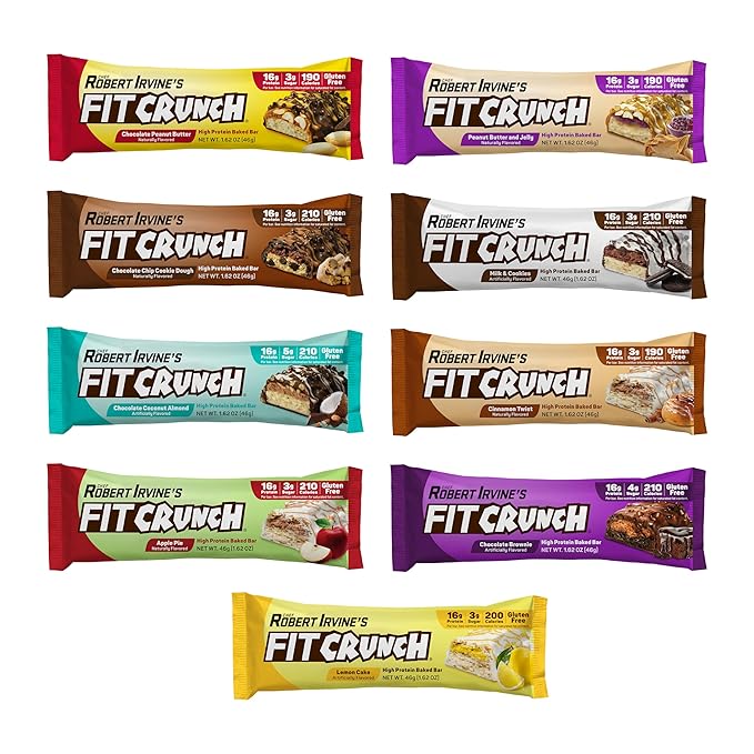 FITCRUNCH Snack Size Protein Bars 6-Layer Baked Bar 3g of Sugar Gluten Free &amp Soft Cake Core (9 Count Flavor Lovers)