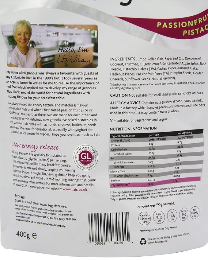 Lizi's Passionfruit Pistachio Granola (400g) - Pack of 6