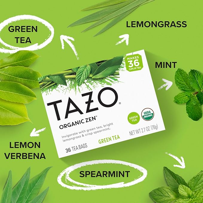 TAZO Organic Zen Green Tea Green Tea Zen for Health and Wellness 144 Total Tea Bags (36ct - Pack of 4)