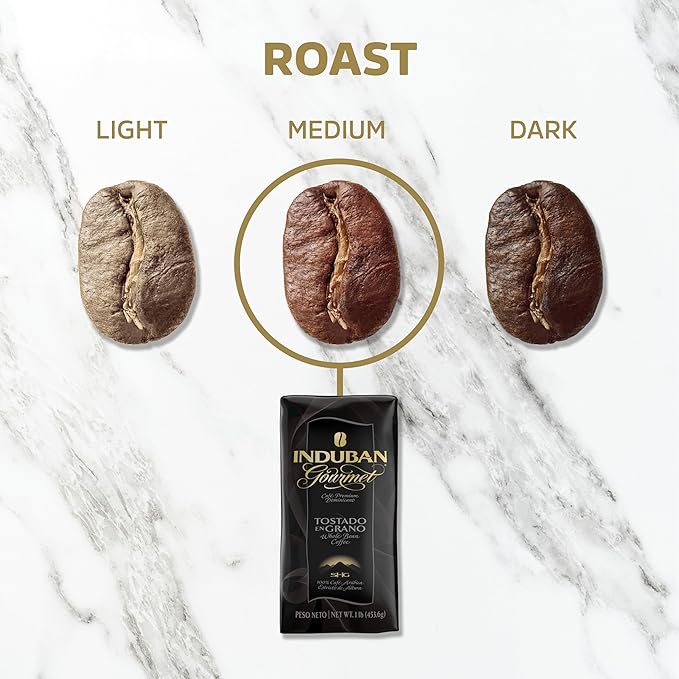 Induban Gourmet 16 oz Bag Whole Bean Coffee Medium Roast - Premium 100% Arabica Coffee from the Dominican Republic (Pack of 4)