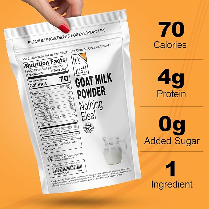 It's Just! - Goat Milk Powder (1.25lb) Grass-Fed Australian Source Heavy Metal Tested Easy to Mix Just Add Water