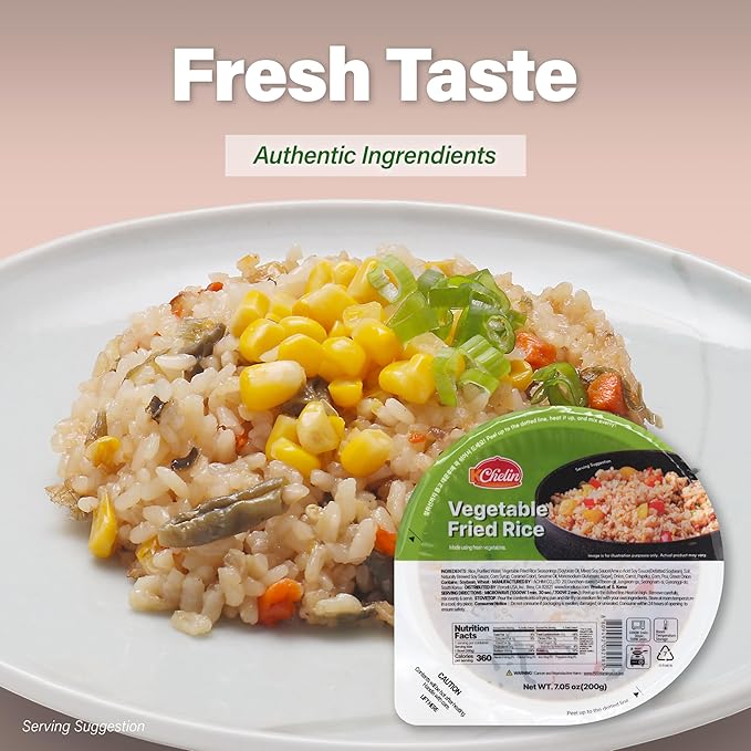 [KCHELIN] Microwaveable Korean Vegetable Fried Rice (Pack of 6) Korean Food Instant Quick &amp Delicious Shelf- Stable On-the-Go Meals 7.05 oz per Bowl