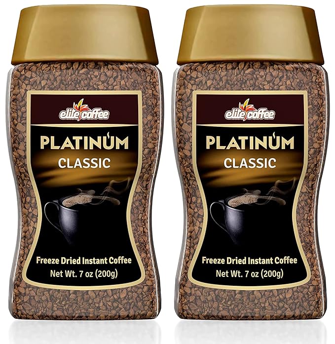 Elite Platinum Freeze Dried Instant Classic Coffee 7.5oz (2 Pack) | Kosher for Passover | Glass Jar | Rich Aroma