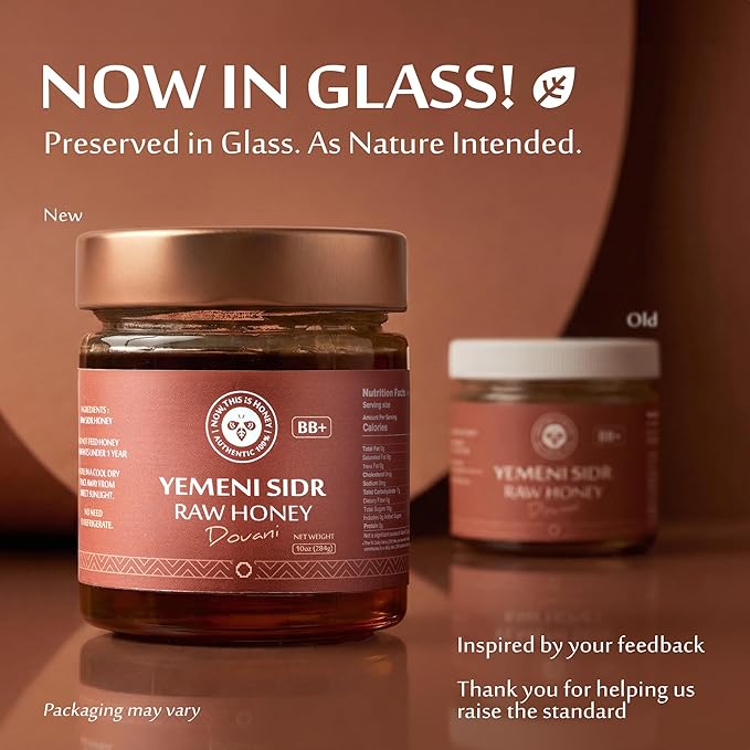 Raw Yemeni Sidr Honey BB+ Grade | Glass Jar | Unpasteurized Unfiltered &amp Unheated | Authentic Monofloral Do’ani Sidr Honey from Sidr (Jujube Ziziphus) Trees | 100% Pure &amp Natural | 10oz / 284