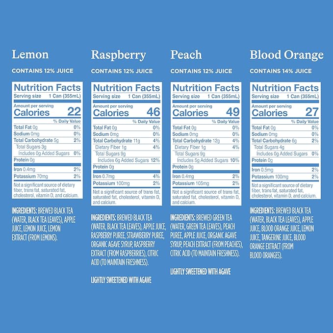 Spindrift Brewed Iced Tea Variety Pack with Black Tea &amp Green Tea Made with Real Squeezed Fruit No Carbonation 12 Fl Oz Cans Pack of 24 (22-49 Calories)