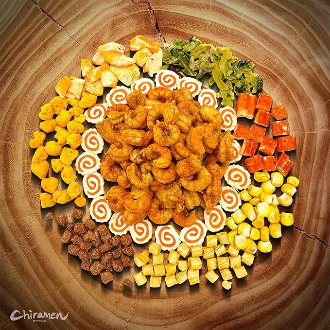 CHIRAMEN Mala Crawfish Mix Ramen Toppings – Crawfish Fish Cake Squid Imitation Crab Egg Corn Cabbage &amp Plant-Based Beef for Cup Noodles Ramen Bowls &amp Soups