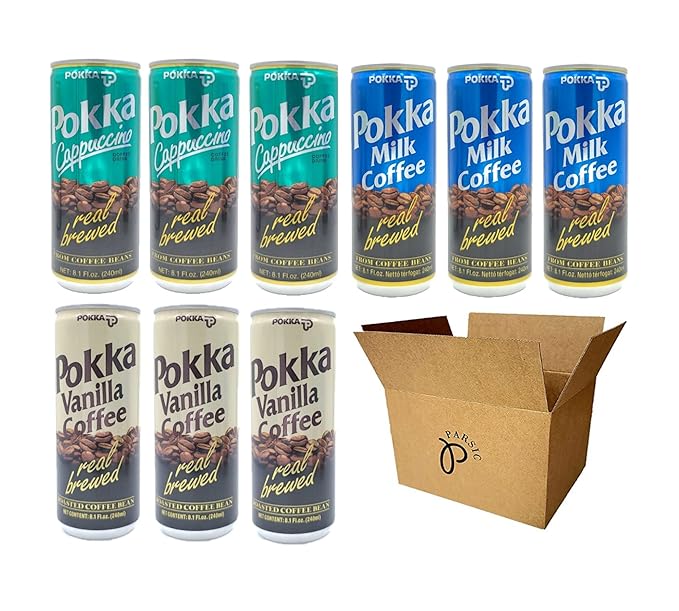 POKKA Coffee 9-Pack Set - Milk Coffee Vanilla Coffee Cappuccino 8.1 Fl Oz (240ml) Each (Milk-Vanilla-Cappuccino (3 Each))