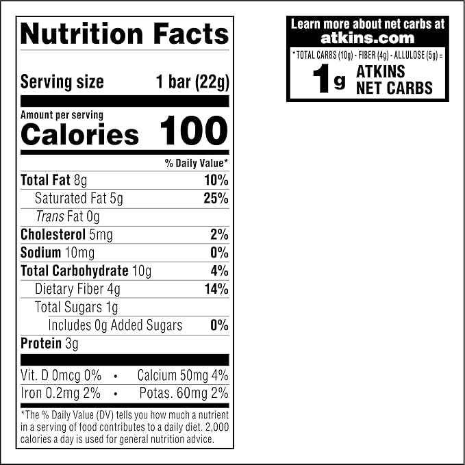 Atkins Endulge Crunchalicious Bar 1g Net Carbs 1g Sugar Good Source of Fiber 5 Count (Pack of 8)